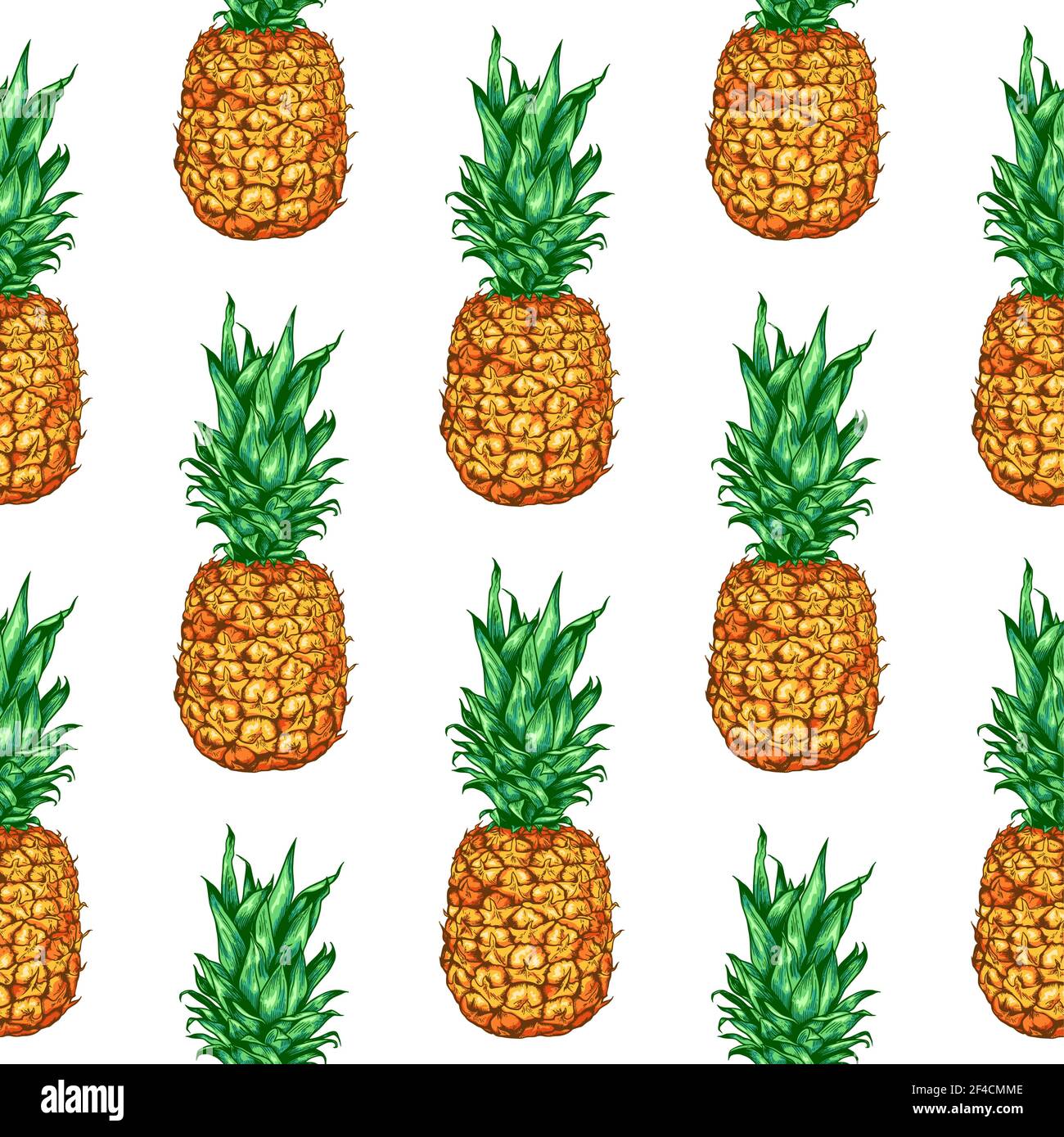 Hand drawn tropical vector seamless pattern with pineapple on a white ...