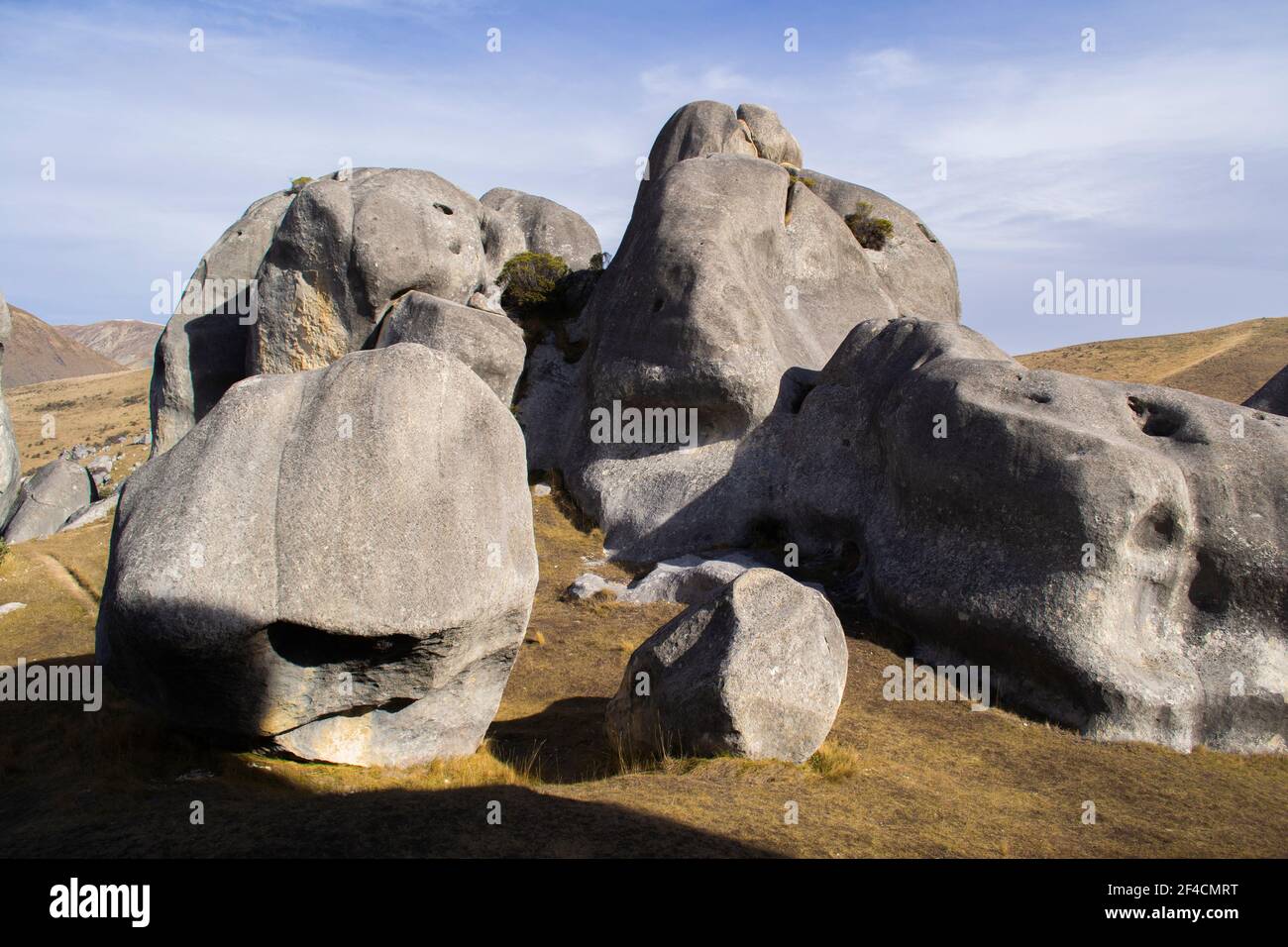 Canterbury region, New Zealand. Limestone boulders at Castle Hill Stock Photo