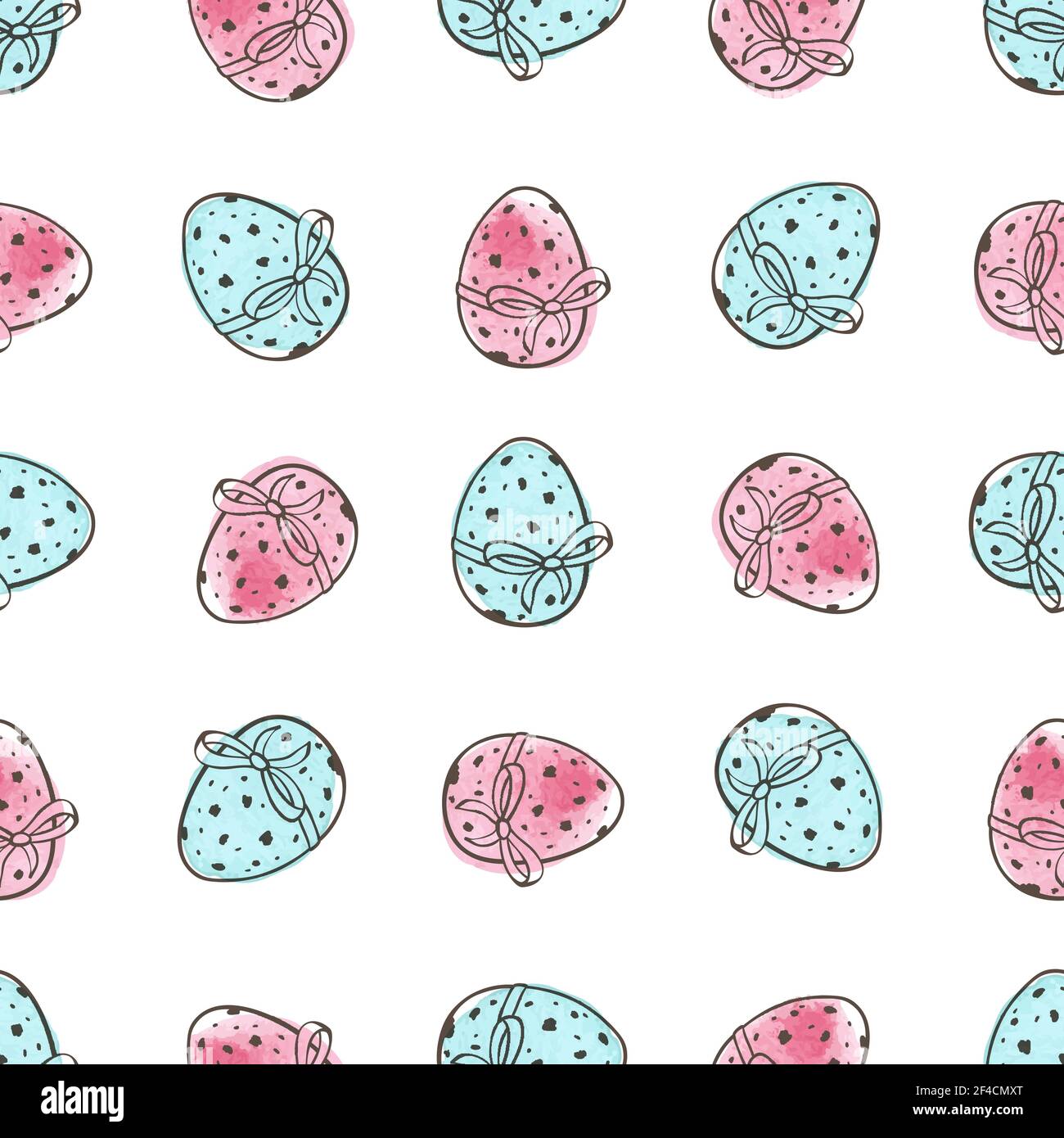 Hand drawn doodle Easter seamless pattern with eggs on a white background. Vector illustration. Stock Vector