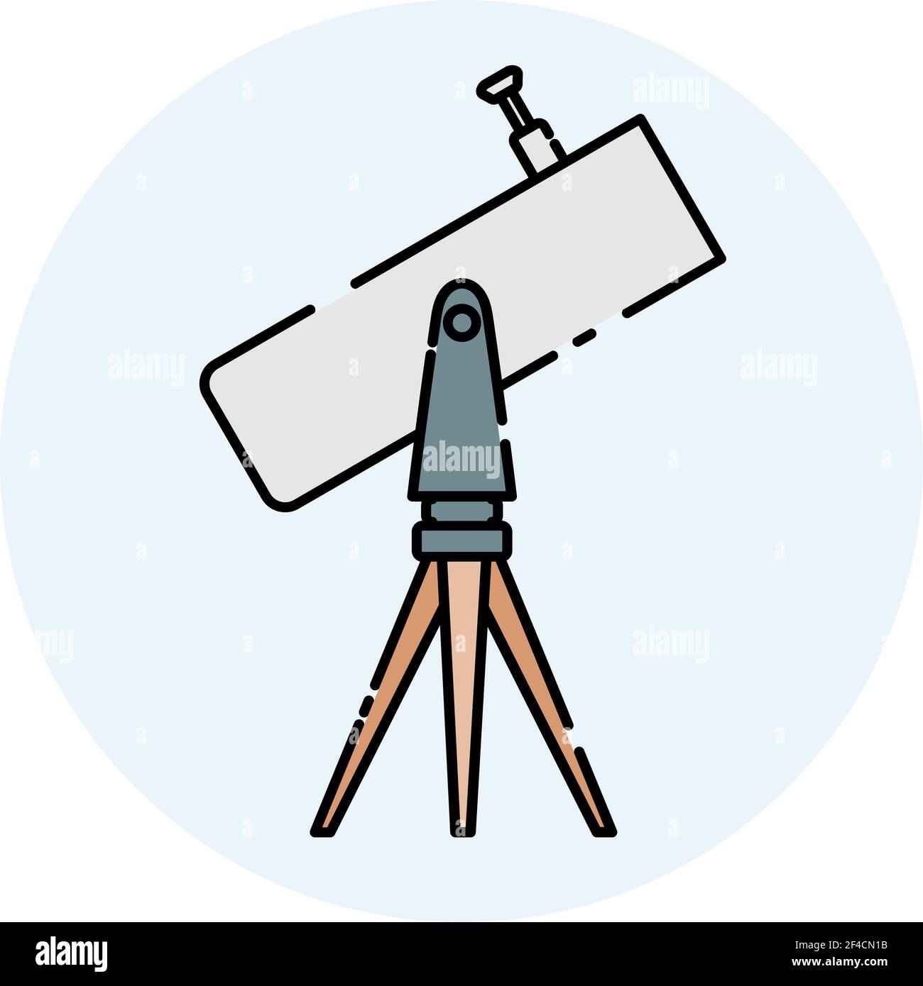 Color telescope on the tripod looks to the sky. Linear color icon ...