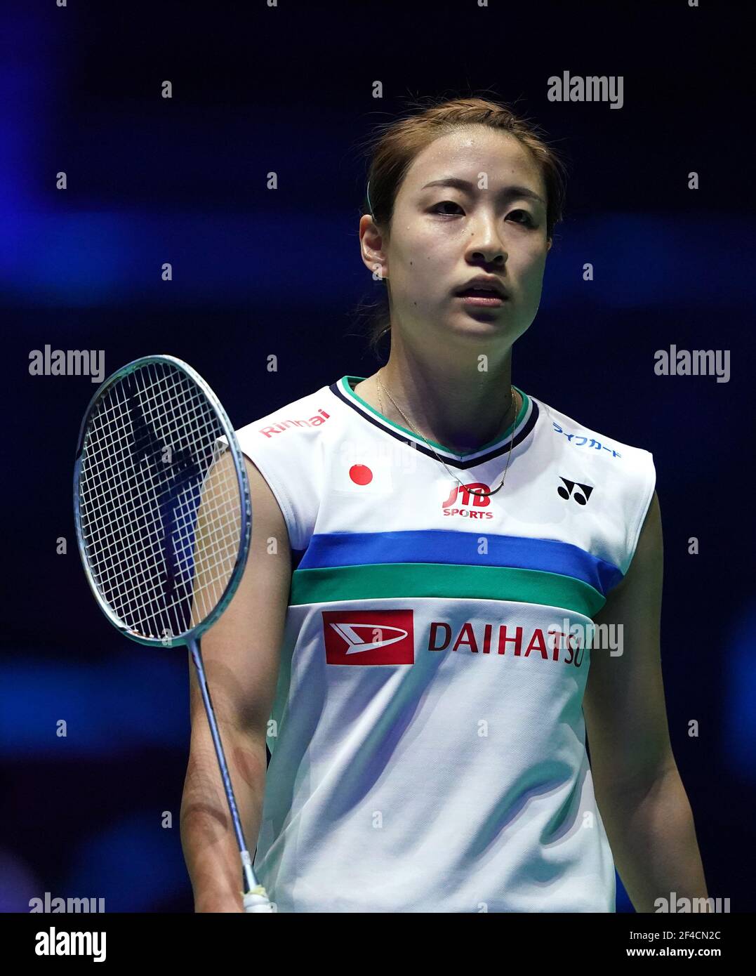 Japan's Nozomi Okuhara in action during her match against Thailand's Ratchanok  Intanon on day four of