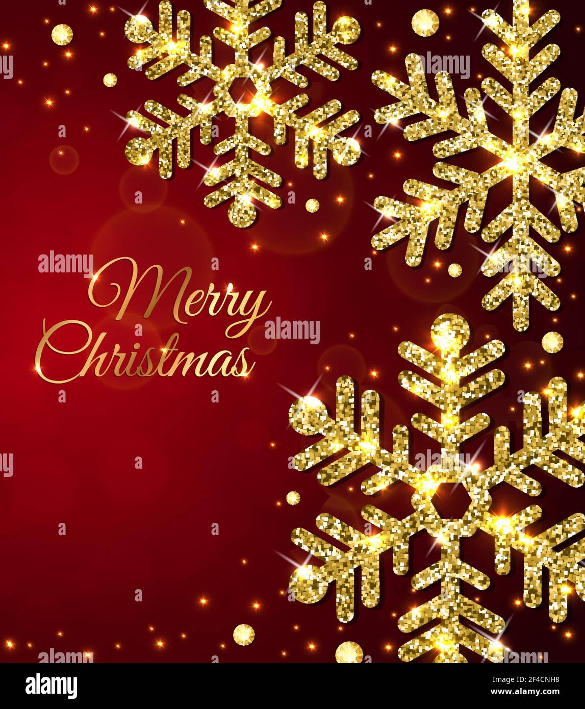 Christmas and new year design with golden glittering snowflakes and ...