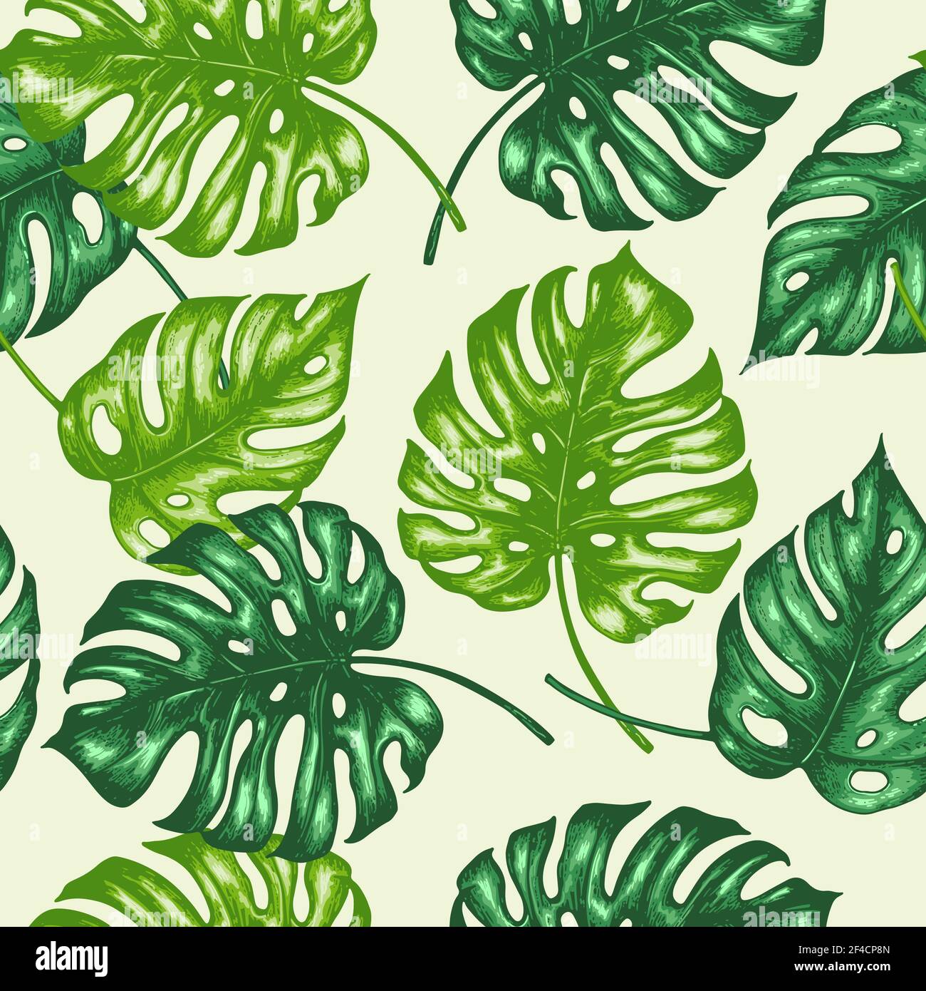 Tropical seamless pattern with green palm leaves. Hand drawn vintage ...