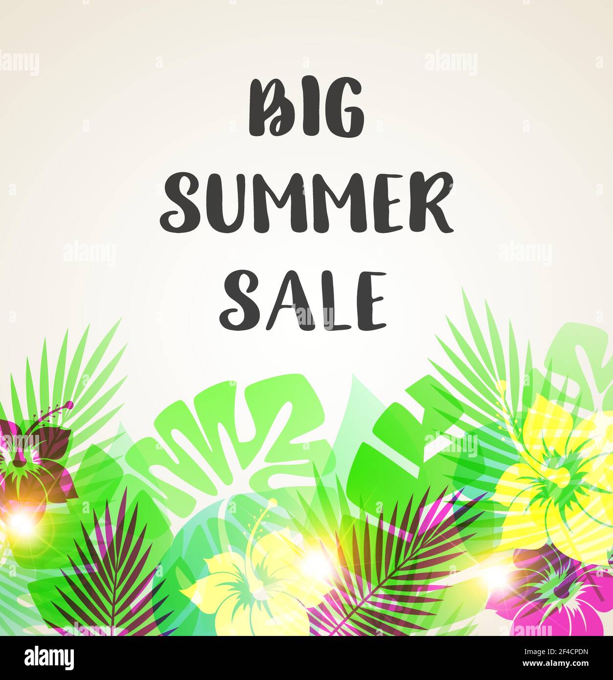 Abstract summer tropical background for seasonal sale with flowers and ...