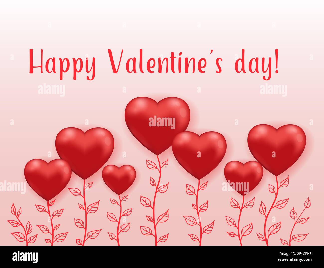 Red hearts flowers on a pink background. Greeting card for Saint ...