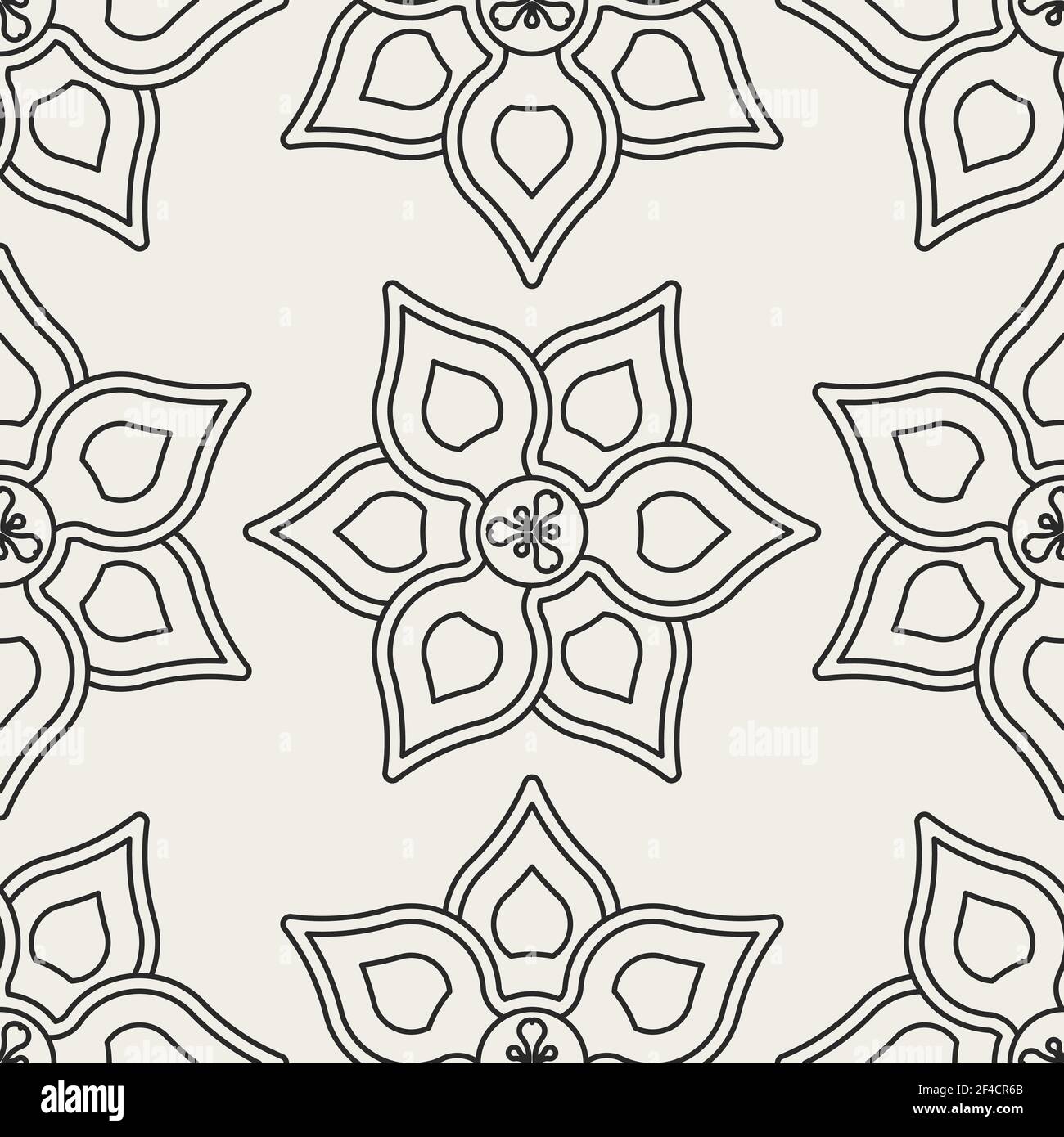 Decorative geometrical floral seamless pattern.  Vector background with flowers. Stock Vector