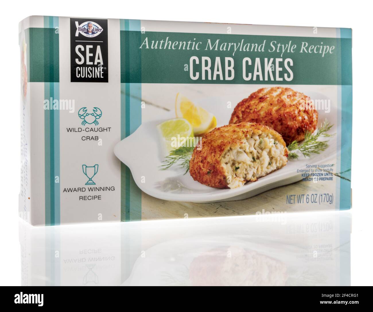 Winneconne, WI - 19 March 2021: A package of Sea Cuisine crab cakes on
