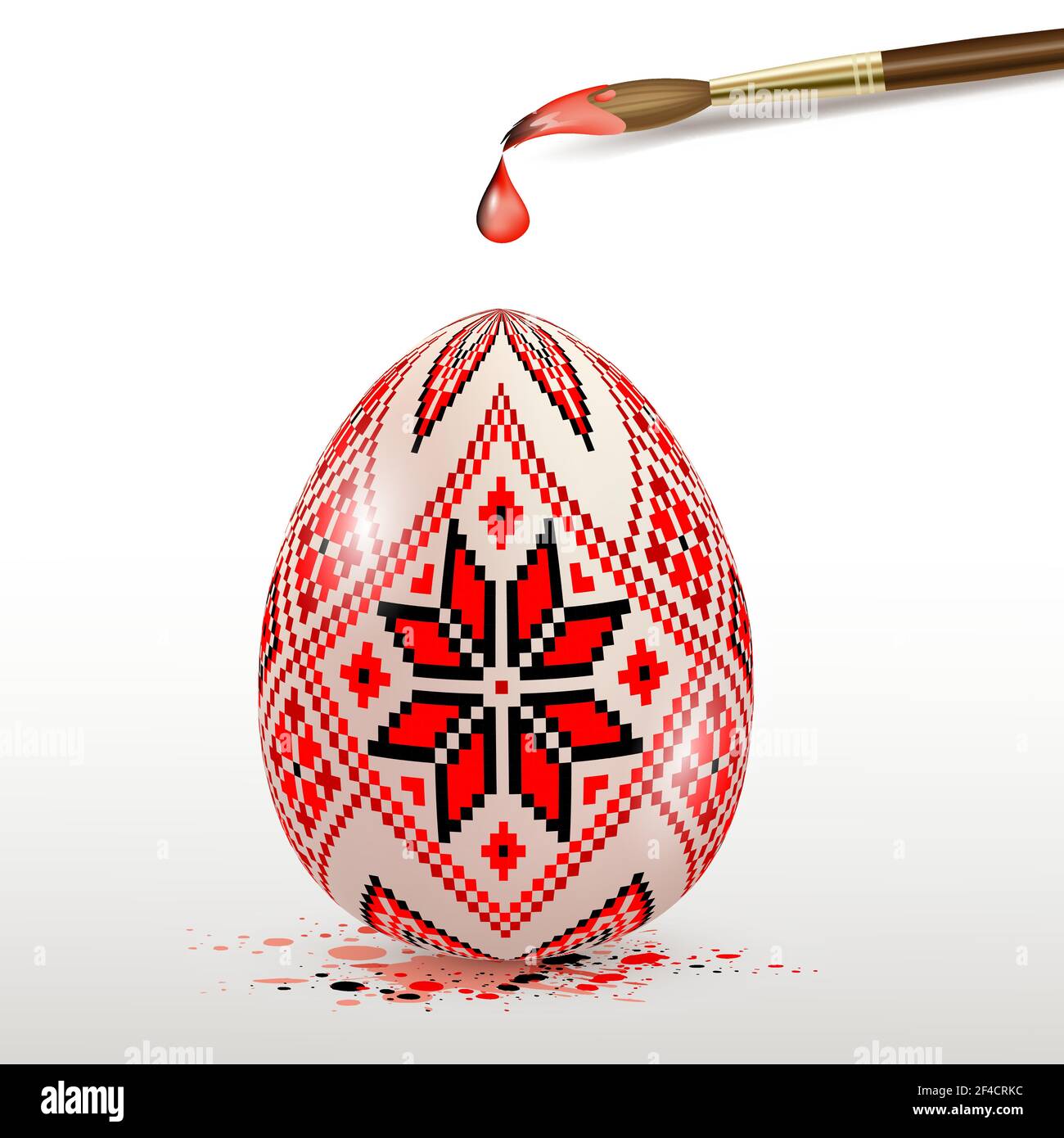 Hand painted red decorative Easter egg and paintbrush. Ukrainian ...
