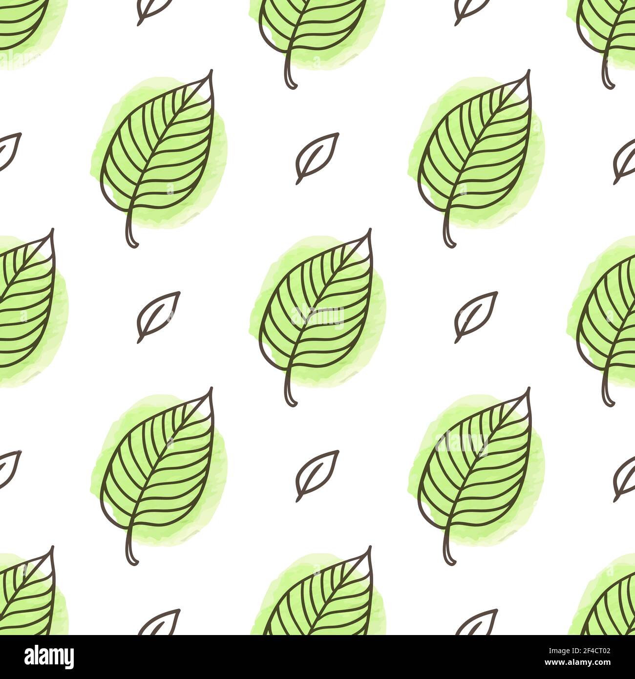 Hand drawn doodle spring floral seamless pattern with leaves and green ...