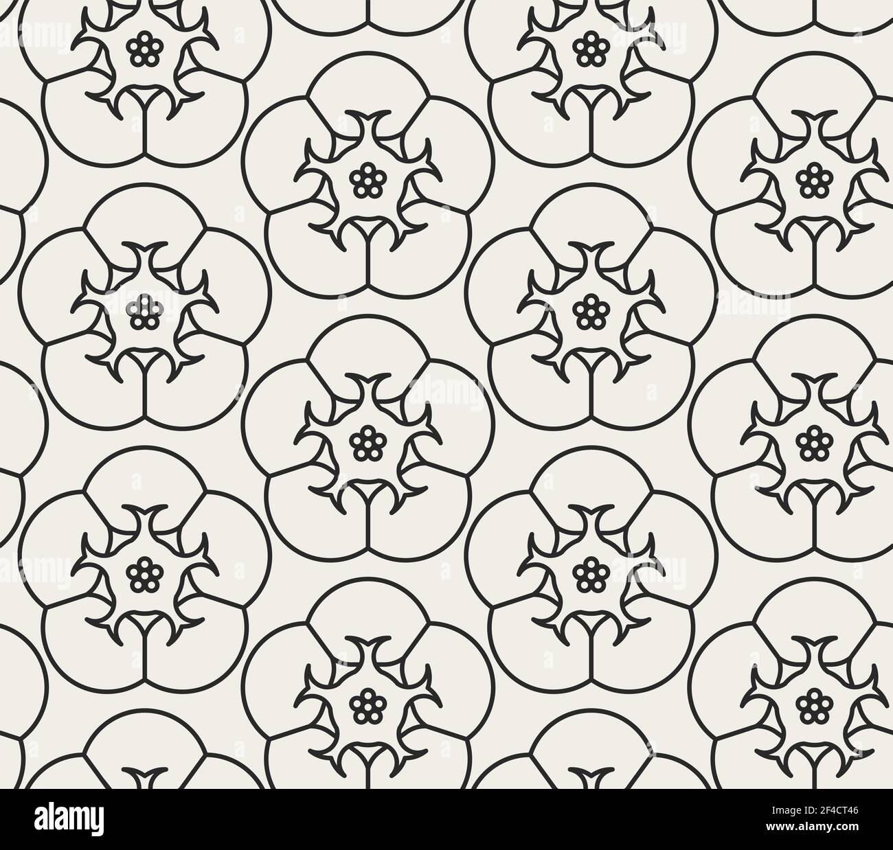 Decorative geometrical floral seamless pattern.  Vector background with flowers. Stock Vector