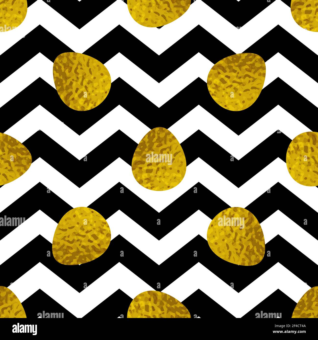 Easter seamless pattern with golden eggs on a black striped background. Vector illustration. Stock Vector