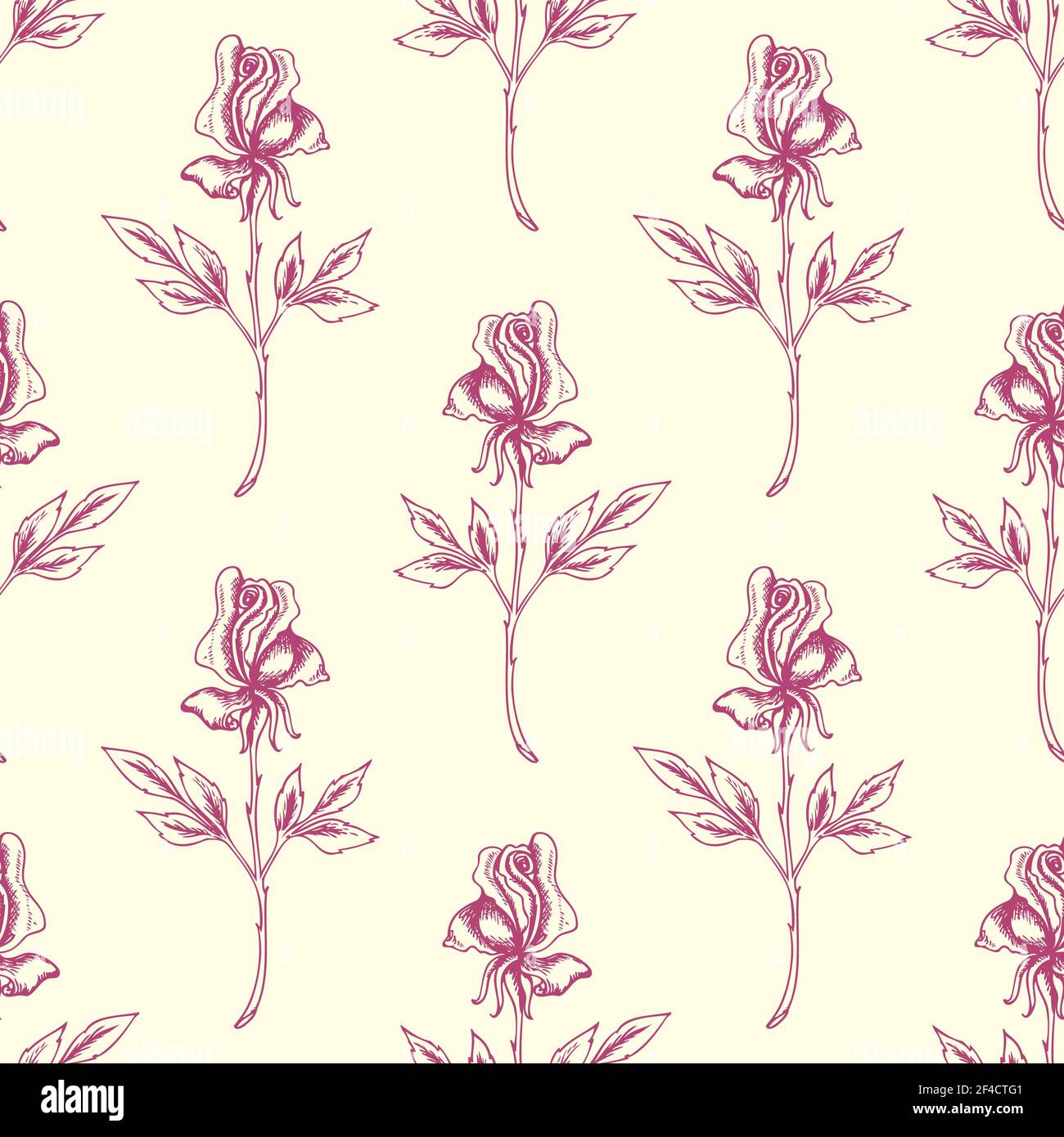 Vintage hand drawn floral seamless pattern with pink roses. Vector ...