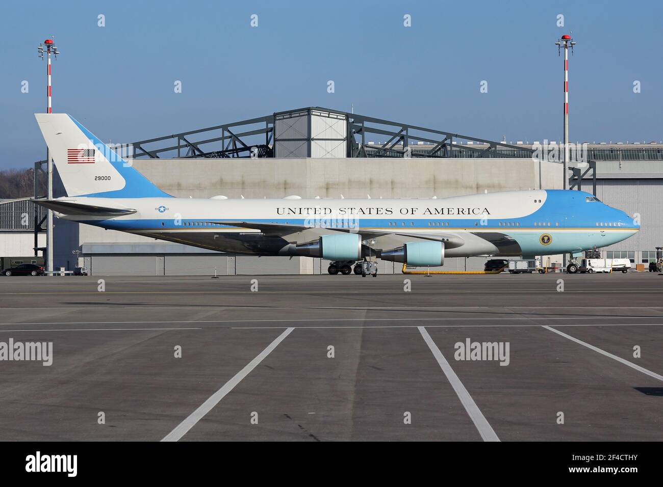 US Air Force Boeing 747/VC-25A, better known as Air Force One, that flies the President of the USA. Seen here in Zurich for the World Economic Forum Stock Photo