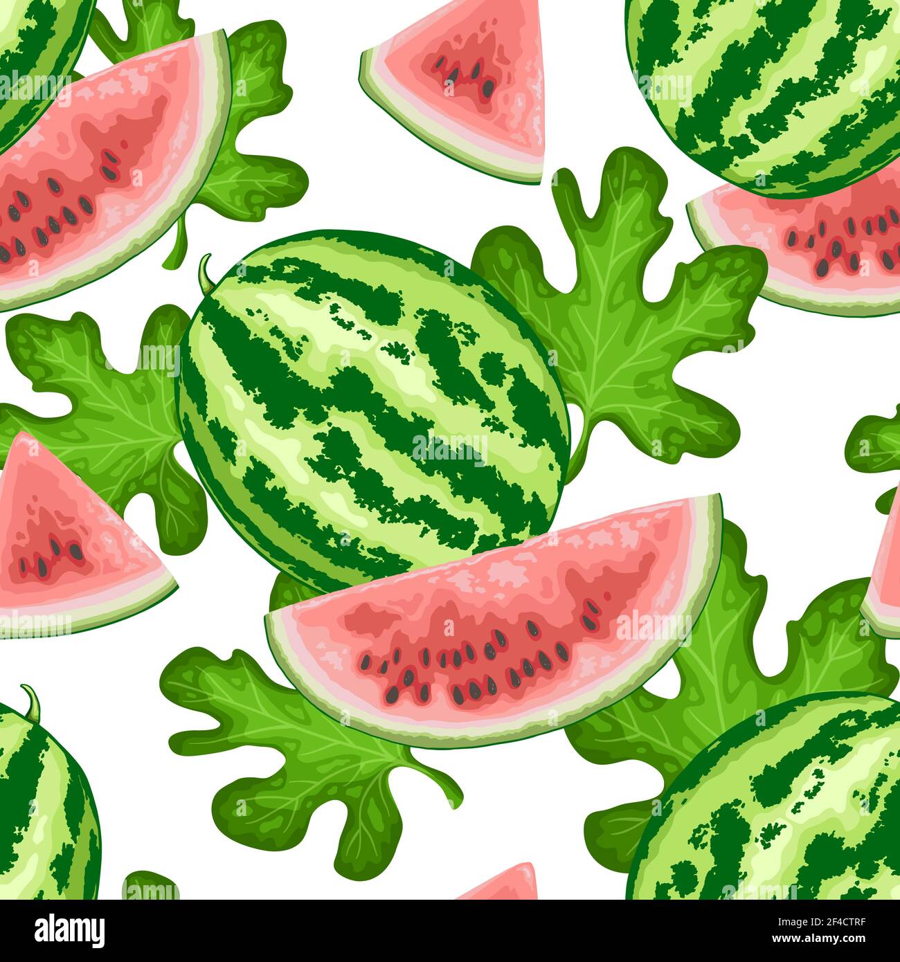 Summer tropical seamless pattern with sweet juicy watermelon and green ...