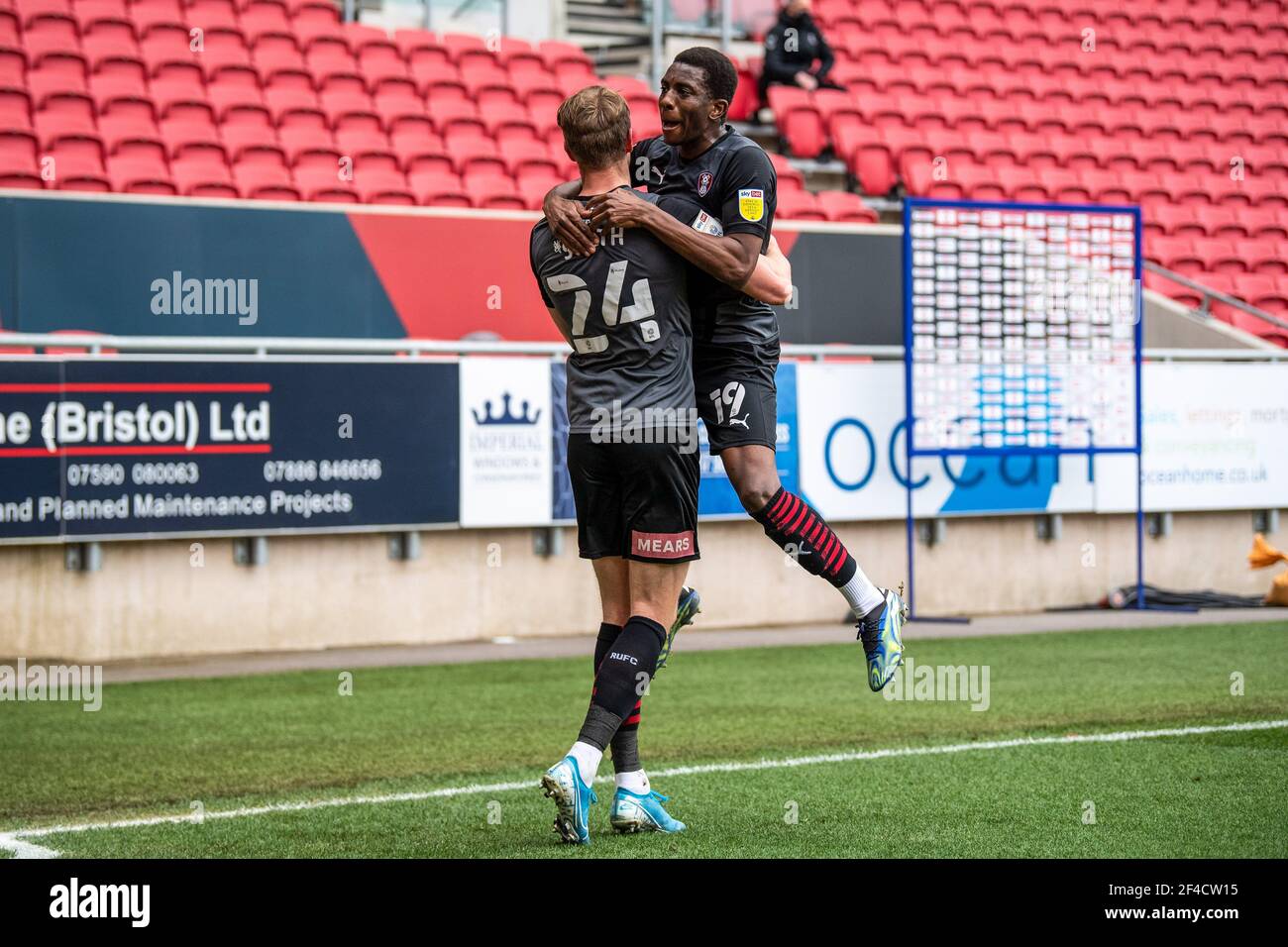 Rotherham players celebrate Michael Smith #24 of Rotherham United goal to make it 0-1 to Rotherham in, on 3/20/2021. (Photo by Gareth Dalley/News Images/Sipa USA) Credit: Sipa USA/Alamy Live News Stock Photo