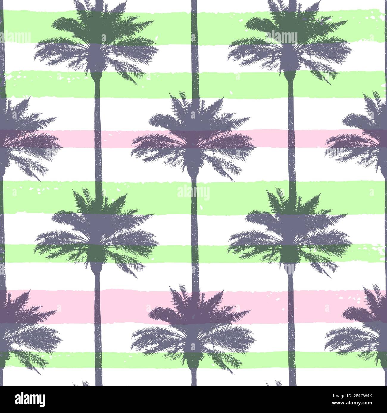 Tropical summer seamless pattern with coconut palms and strips. Vector background Stock Vector