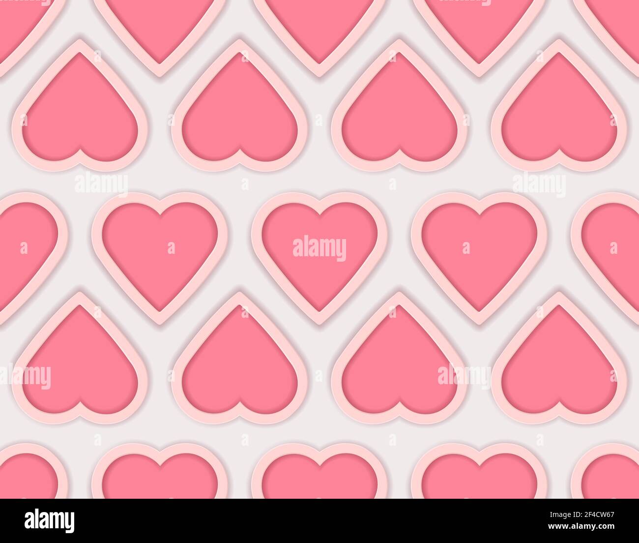 Romantic Valentine seamless pattern with 3d pink hearts. Decorative vector background Stock Vector