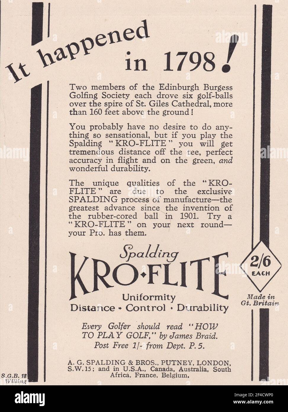 Vintage advert for Spalding Kro Flite Golfing Stock Photo
