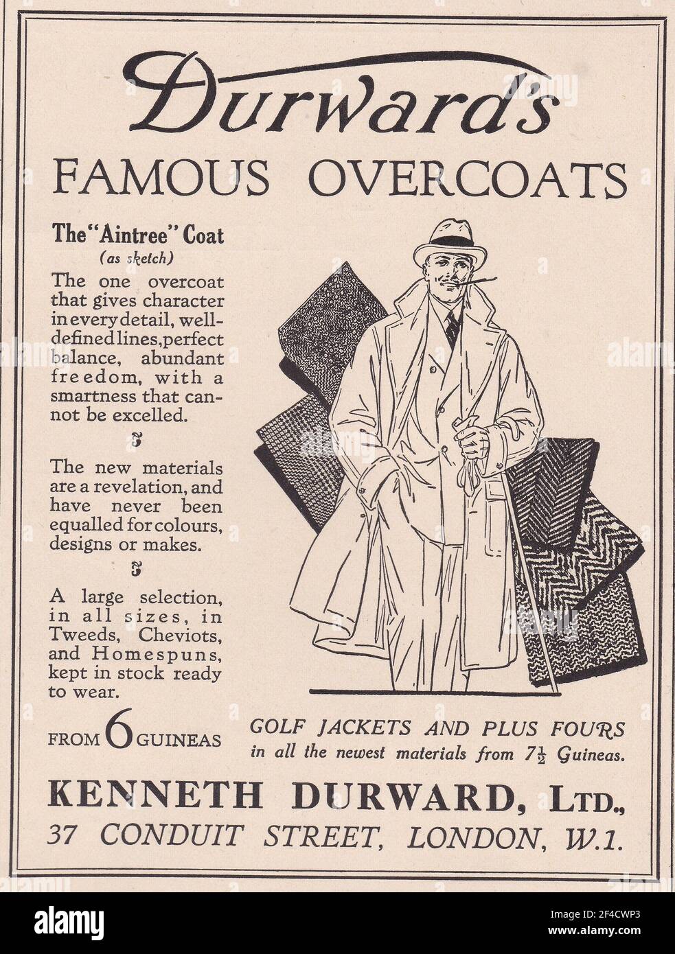 Vintage advert for Durward's Overcoats Stock Photo