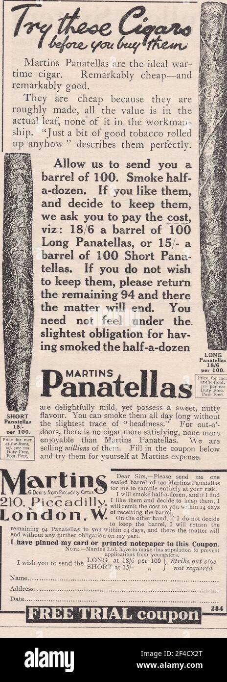 Vintage advert for Martins Panatellas Cigars Stock Photo
