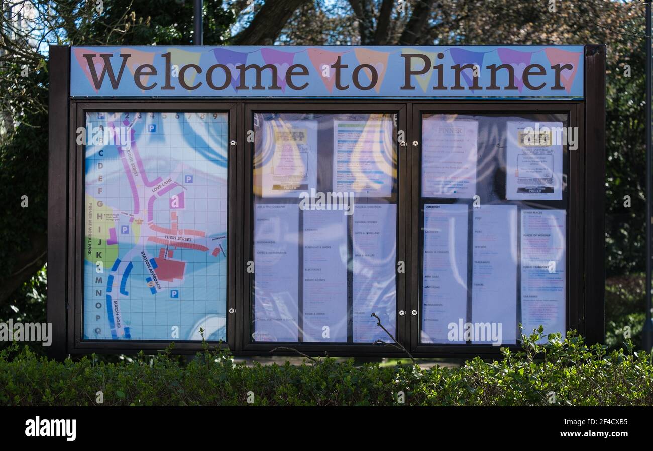 to Pinner information board and map next to Bridge Street