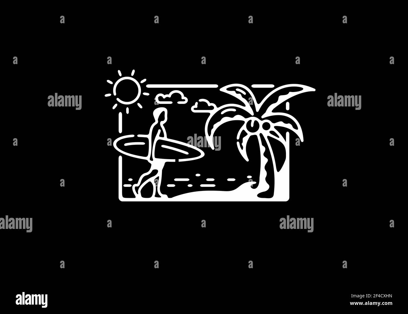 Black and white color of surfer line art drawing illustration design ...