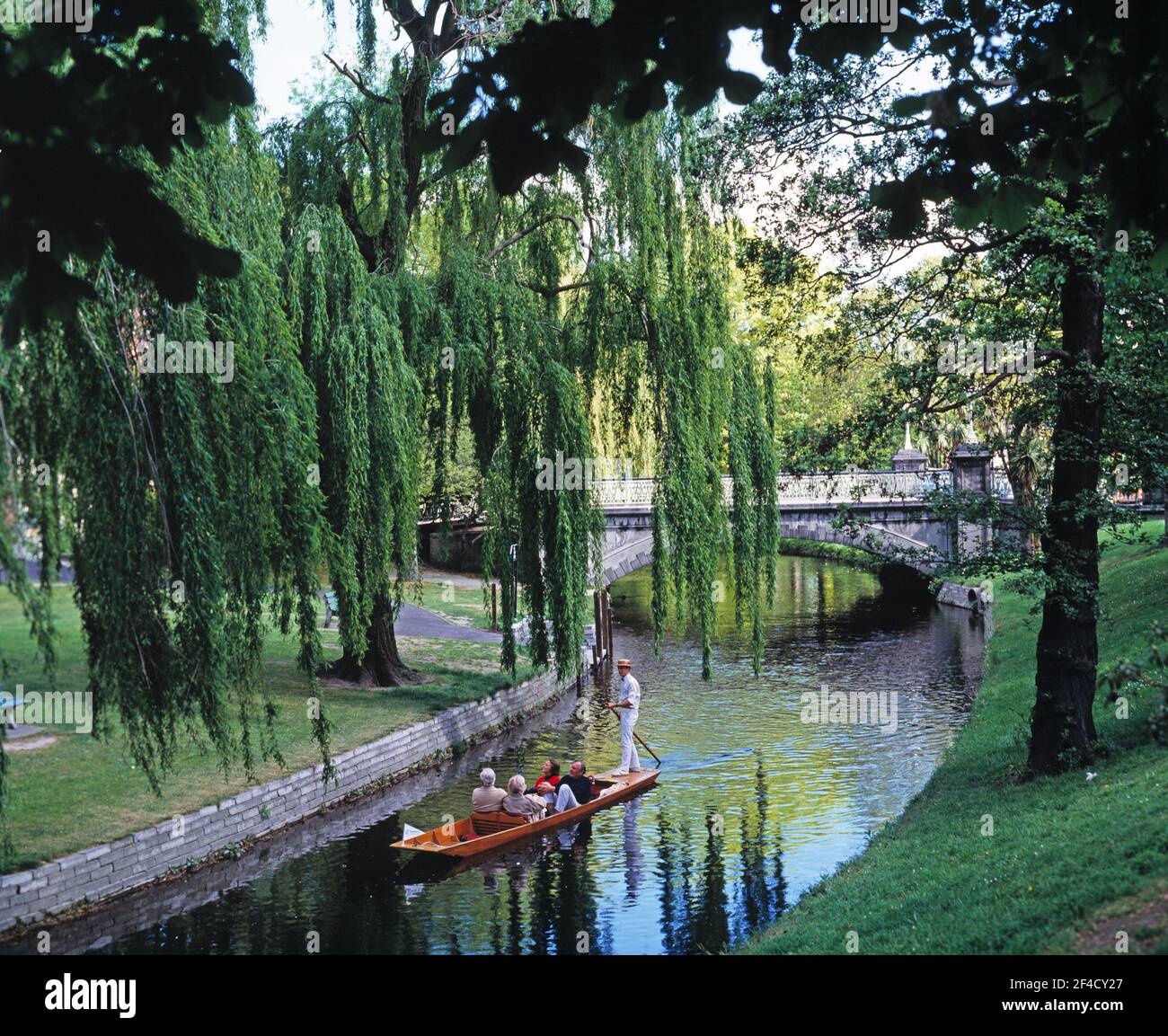 New Zealand. South Island. Christchurch city. Tourists punting on the Avon river. Stock Photo