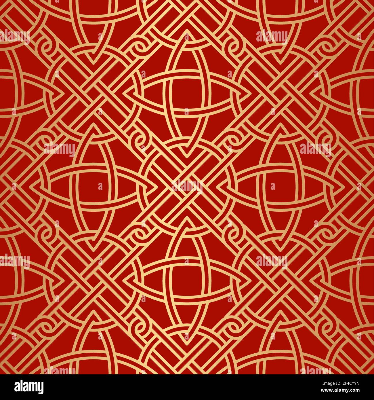Decorative abstract geometrical golden seamless pattern on a red ...