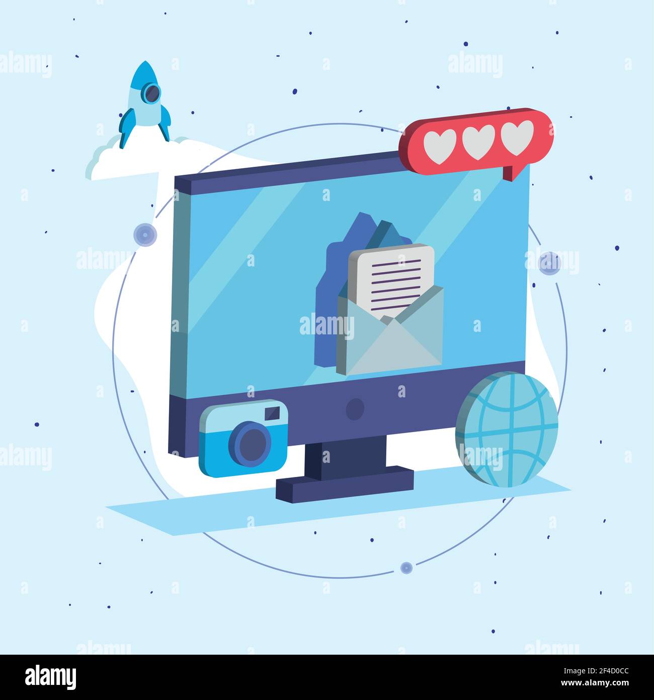 Isometric computer with media symbols Stock Vector Image & Art - Alamy