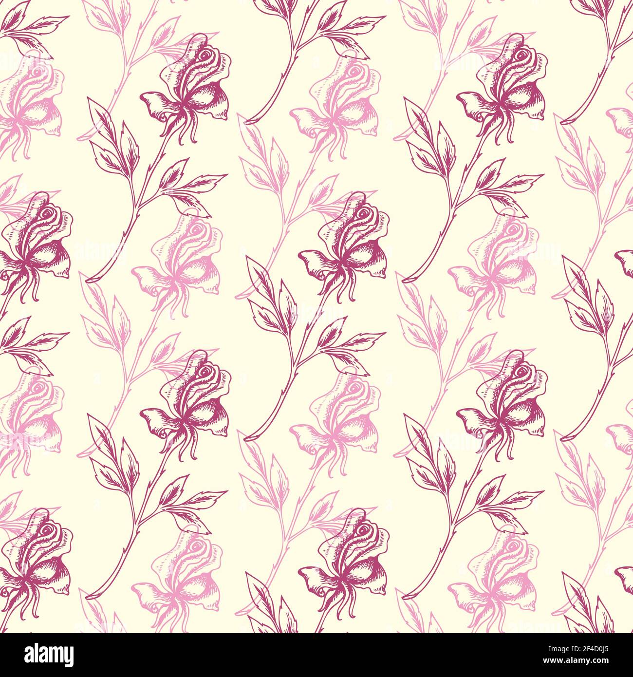 Vintage hand drawn floral seamless pattern with pink roses. Vector ...