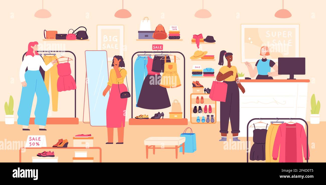 Sales Woman Offers Discount Clothes on Sale. Boutique Sale Stock Vector -  Illustration of background, girl: 187913064