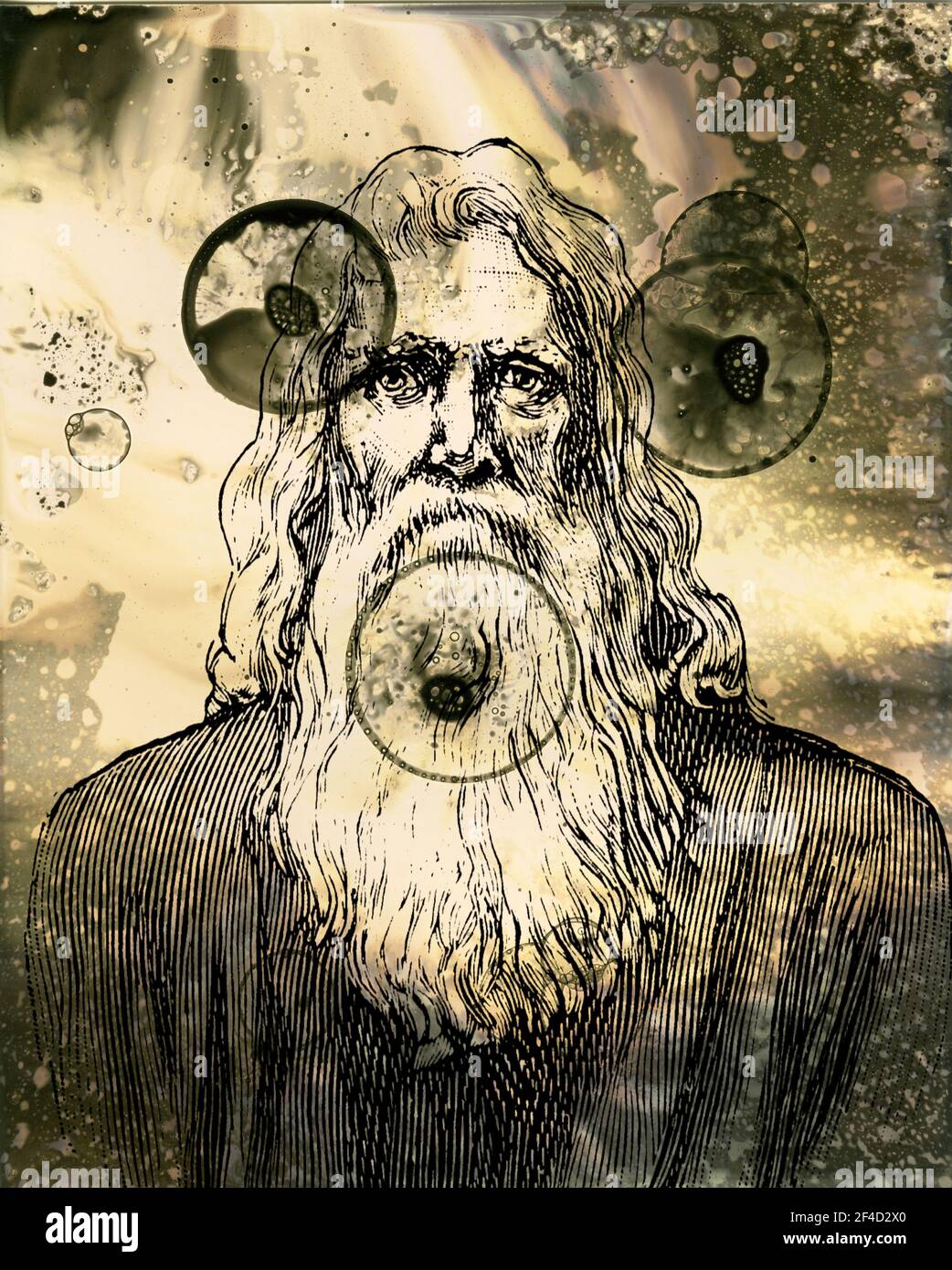 Moses, Guru  type image in the ethereal expanses of outer space. A Science Fiction image with a twist of steam punk. Pulp Fiction cover material....Leader, Guide,  a spiritual teacher Stock Photo