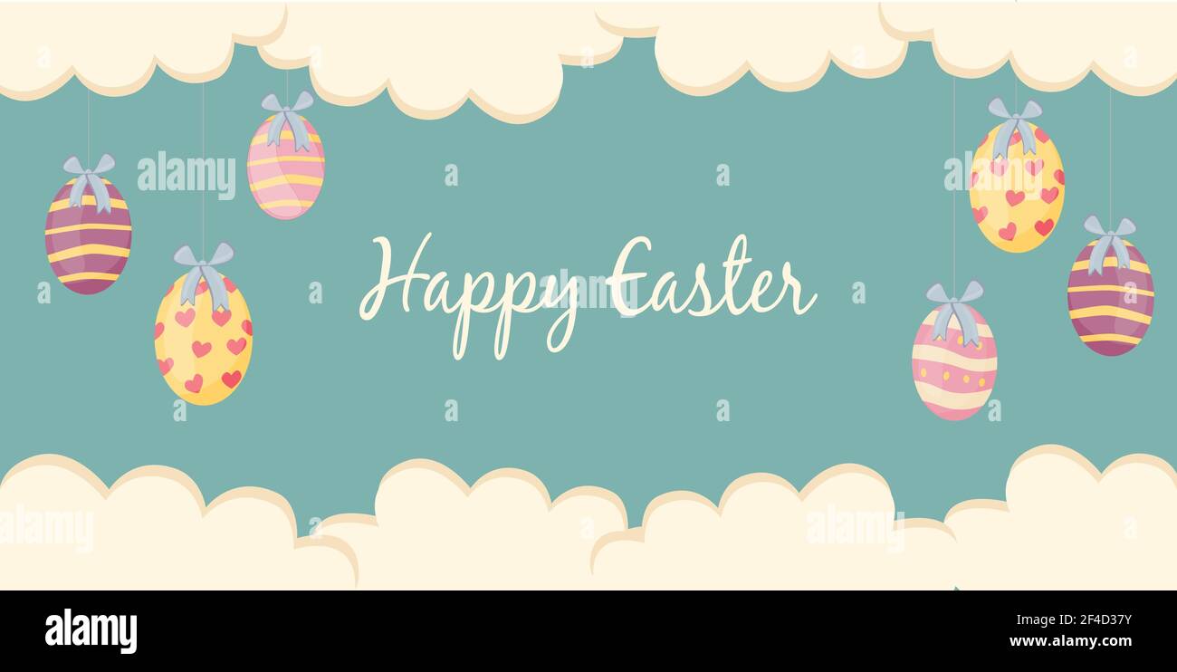 Easter poster and banner template with Easter eggs on pastel background. Stock Vector