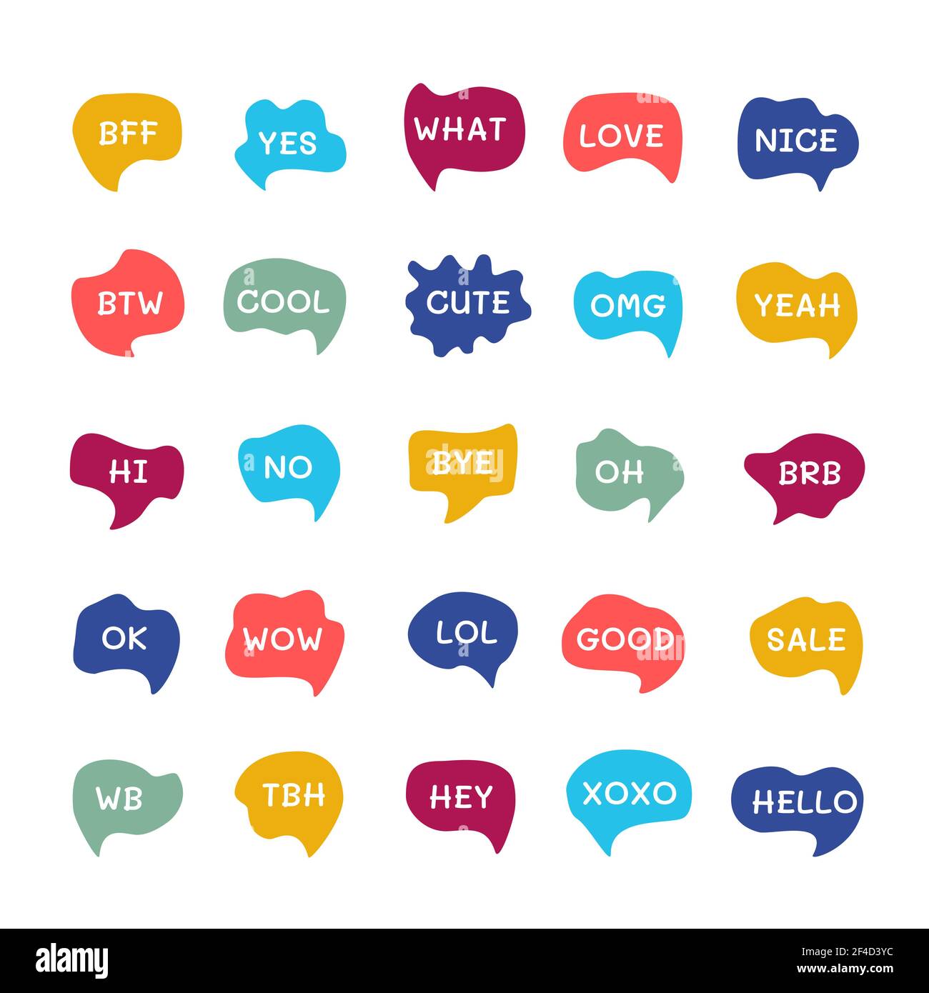 Set of online chat vector clouds. Bubble talk phrases with  different words, comments and information shapes Stock Vector