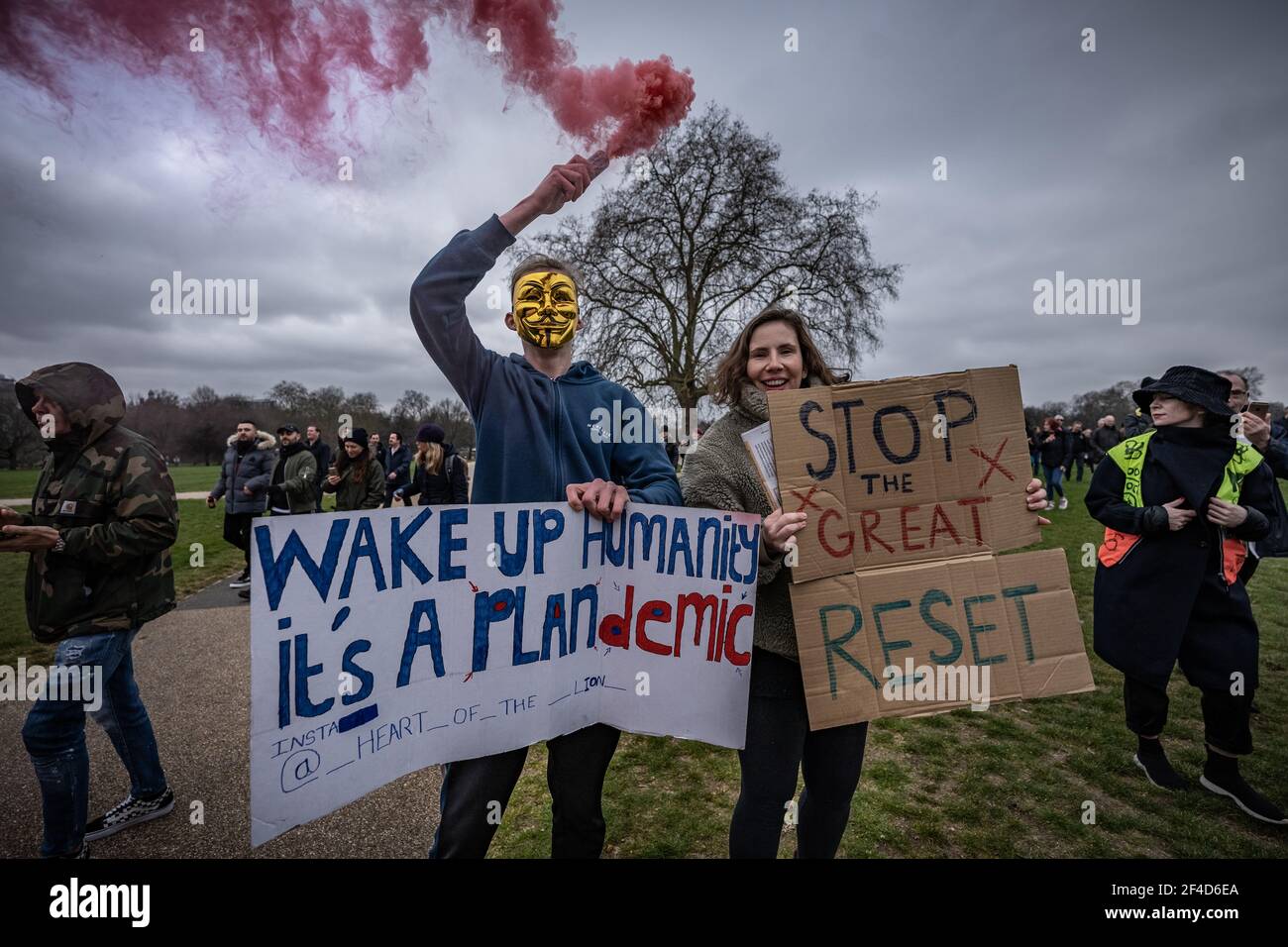 London, UK. 20th March, 2021. Coronavirus: Thousands of anti-lockdown demonstrators march under heavy police surveillance from Hyde Park to Westminster. Credit: Guy Corbishley/Alamy Live News Stock Photo