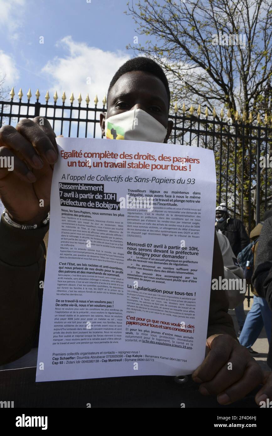 Demonstration against systemic racism, police, prison and judicial violence in Paris, France, on March 20, 2021. Some thousands of demonstrators from the families of the victims, undocumented wave collectives marched from the gates of the Luxembourg Gardens to demand the application of their slogan: 'stop impunity'. Photo by Georges Darmon/Avenir Pictures/ABACAPRESS.COM Photo by Georges Darmon/Avenir Pictures/ABACAPRESS.COM Stock Photo