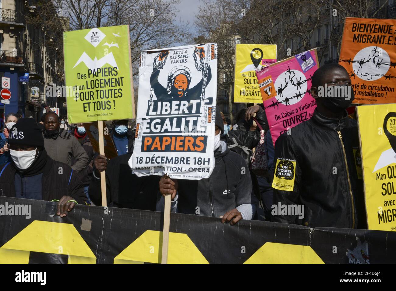 Demonstration against systemic racism, police, prison and judicial violence in Paris, France, on March 20, 2021. Some thousands of demonstrators from the families of the victims, undocumented wave collectives marched from the gates of the Luxembourg Gardens to demand the application of their slogan: 'stop impunity'. Photo by Georges Darmon/Avenir Pictures/ABACAPRESS.COM Photo by Georges Darmon/Avenir Pictures/ABACAPRESS.COM Stock Photo