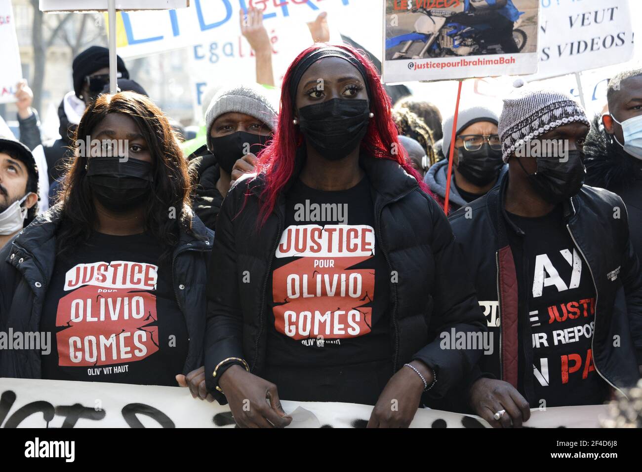 Demonstration against systemic racism, police, prison and judicial violence in Paris, France, on March 20, 2021. Some thousands of demonstrators from the families of the victims, undocumented wave collectives marched from the gates of the Luxembourg Gardens to demand the application of their slogan: 'stop impunity'. Photo by Georges Darmon/Avenir Pictures/ABACAPRESS.COM Photo by Georges Darmon/Avenir Pictures/ABACAPRESS.COM Stock Photo