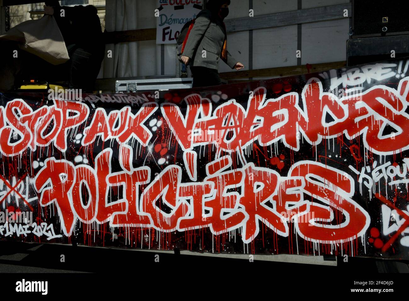 Demonstration against systemic racism, police, prison and judicial violence in Paris, France, on March 20, 2021. Some thousands of demonstrators from the families of the victims, undocumented wave collectives marched from the gates of the Luxembourg Gardens to demand the application of their slogan: 'stop impunity'. Photo by Georges Darmon/Avenir Pictures/ABACAPRESS.COM Photo by Georges Darmon/Avenir Pictures/ABACAPRESS.COM Stock Photo