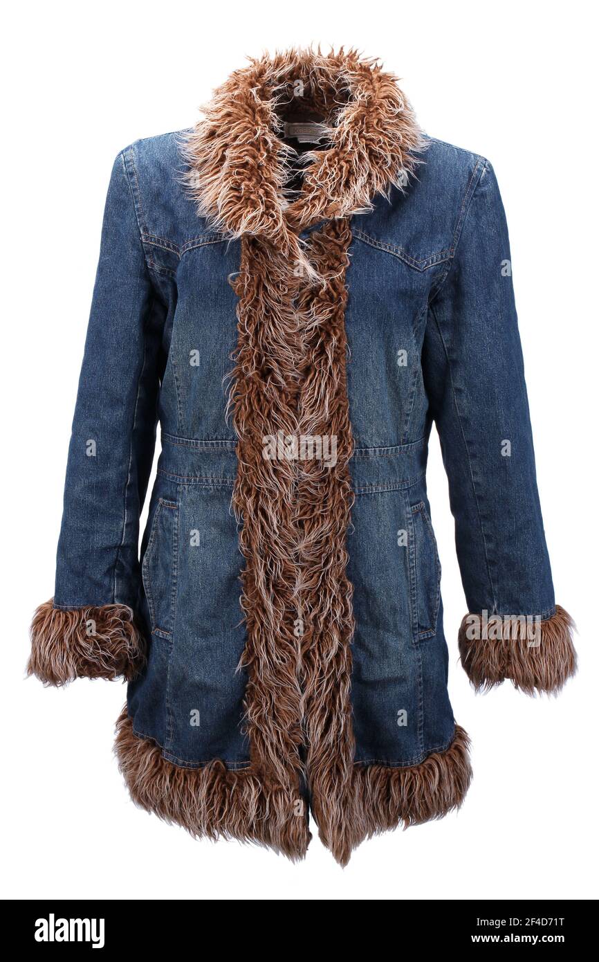 Denim Coat on White Background Stock Photo