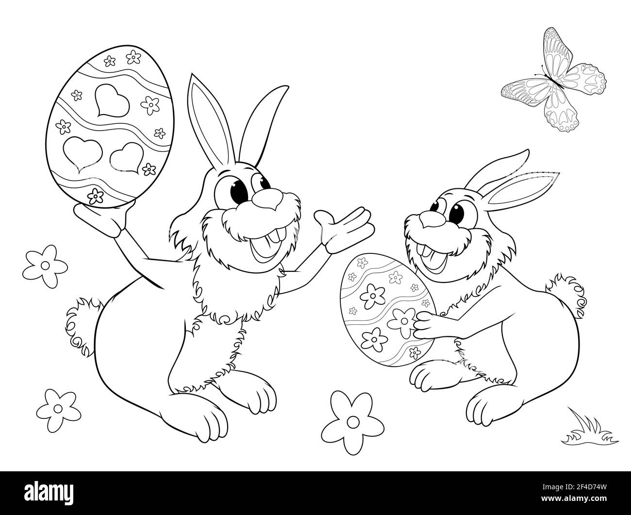 Download Sketch Of Two Easter Bunnies Easter Eggs Black Outlines On A White Background Coloring Book For Children Two Little Bunnies Stock Vector Image Art Alamy