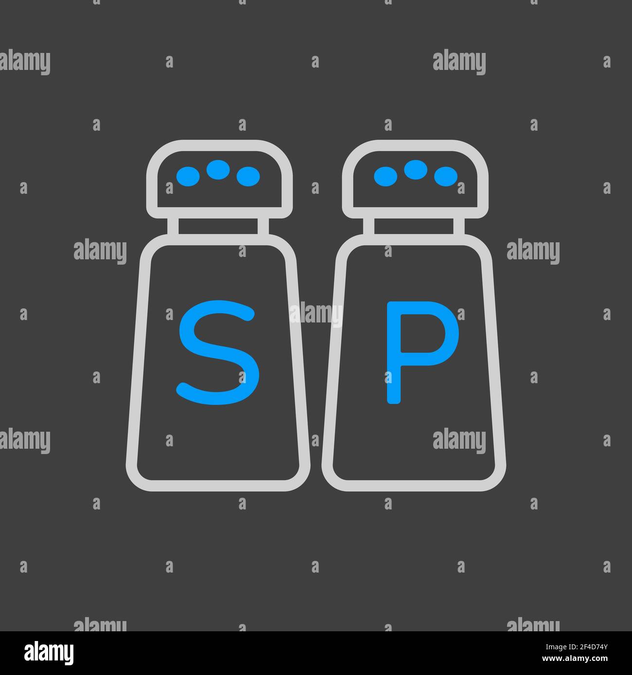 Salt and pepper condiment shakers vector icon. Graph symbol for cooking