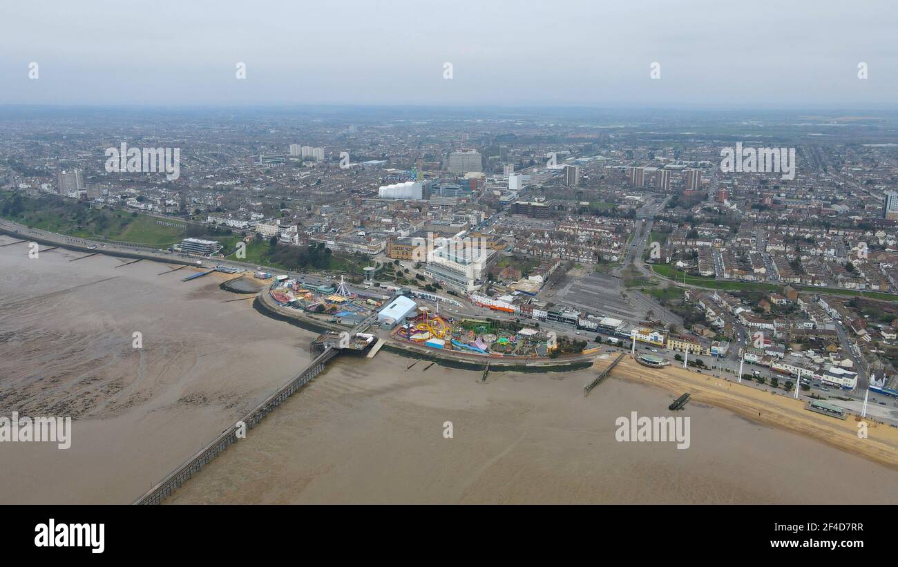 Southend-on-Sea, Essex, town and Pier Aerial Stock Photo