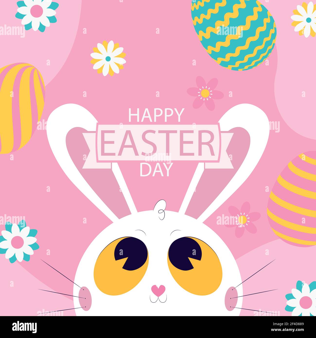 White Easter bunny on a pink background - Vector illustration Stock Vector