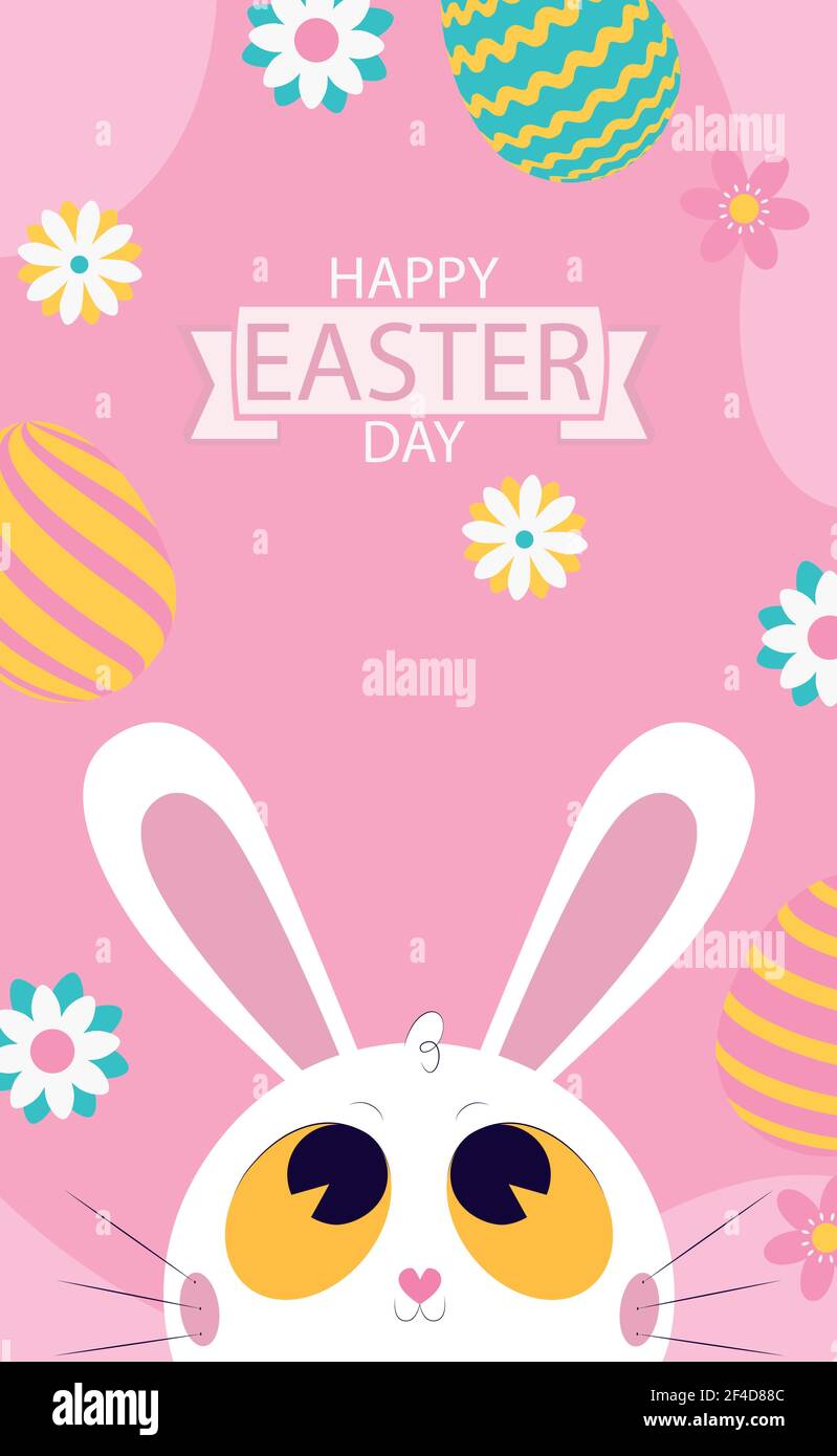 White Easter bunny on a pink background - Vector illustration Stock Vector