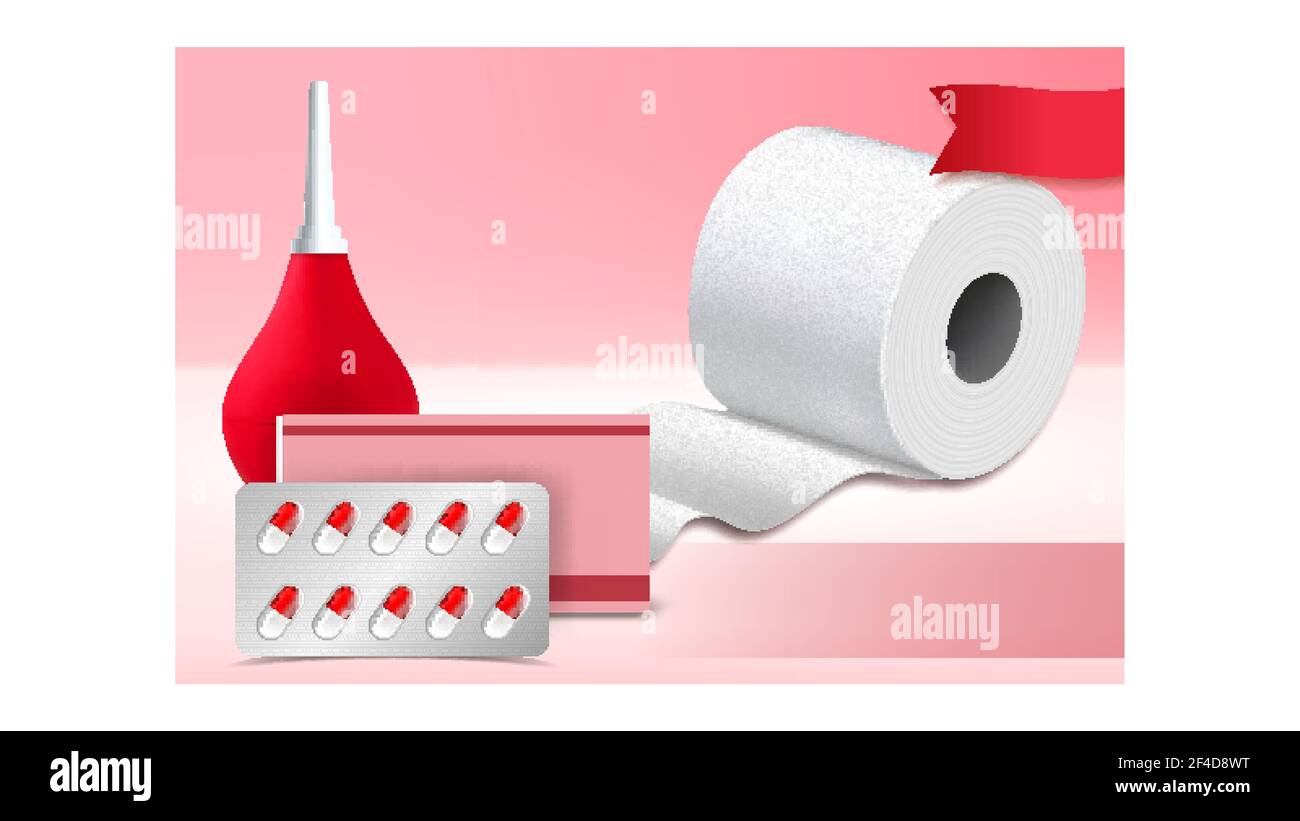 Hemorrhoids Oral Treatment Advertising Poster Vector Illustration Stock