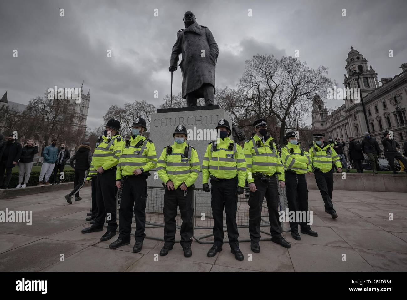 London, UK. 20th March, 2021. Coronavirus: Thousands of anti-lockdown demonstrators march under heavy police surveillance from Hyde Park to Westminster. Credit: Guy Corbishley/Alamy Live News Stock Photo