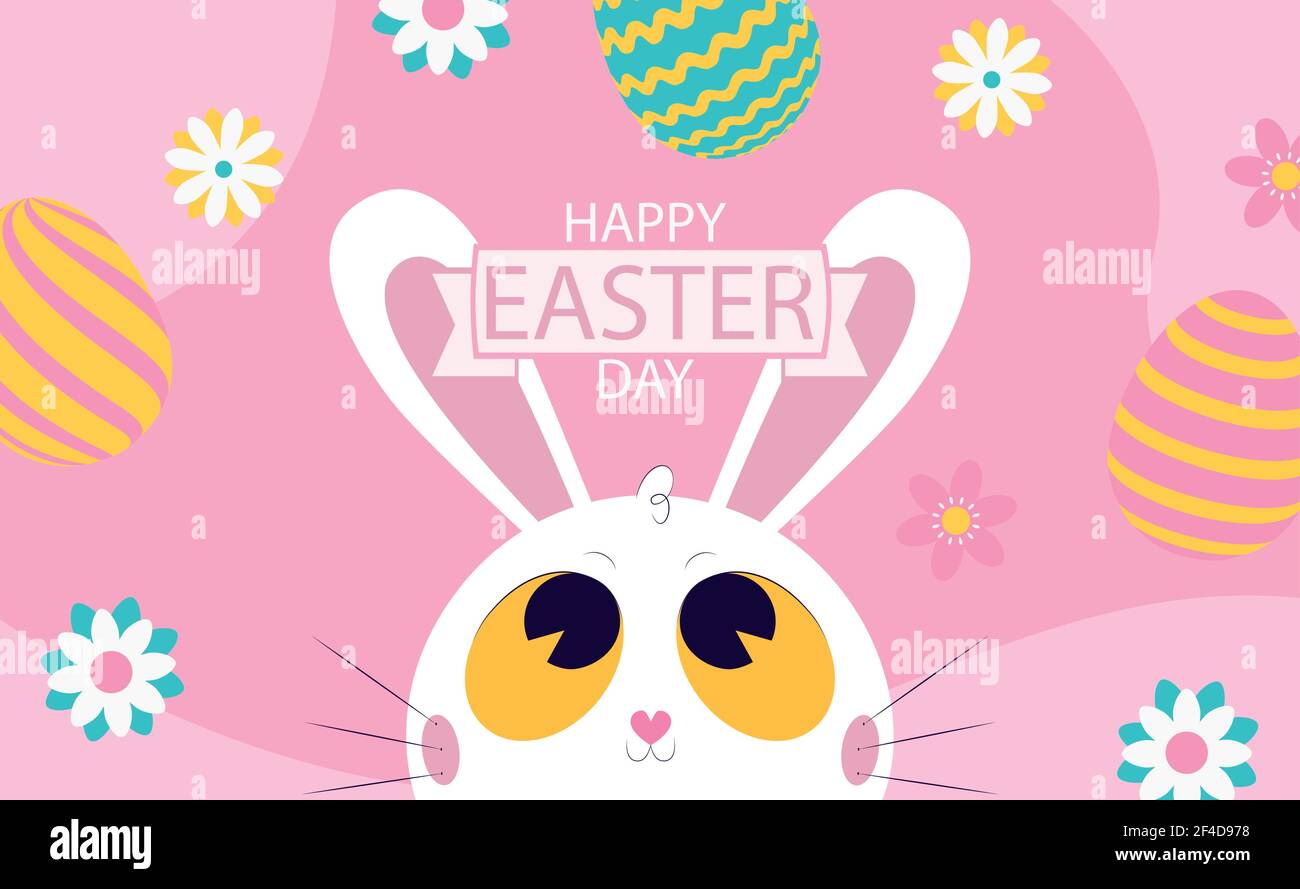 White Easter bunny on a pink background - Vector illustration Stock Vector