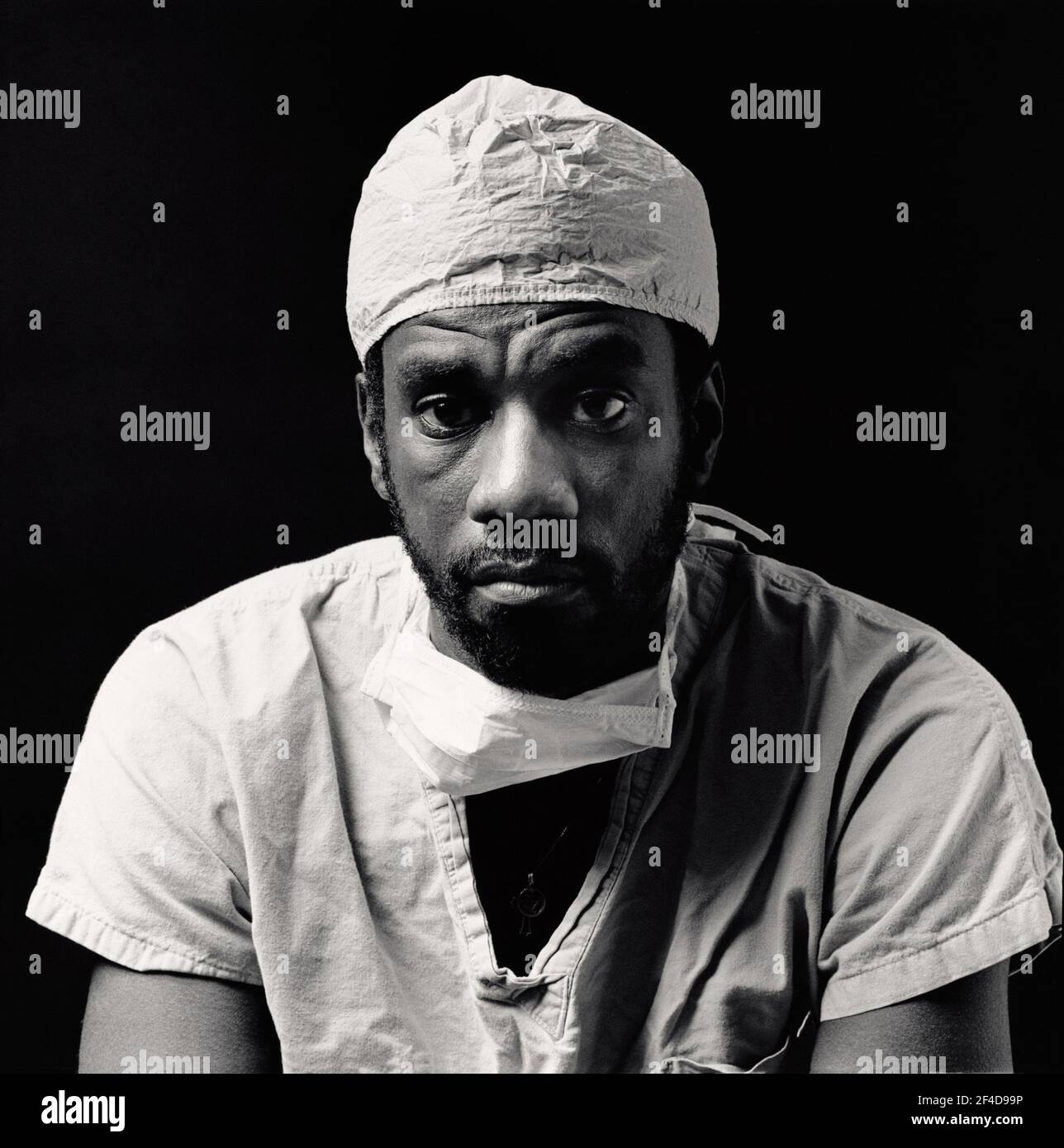 Portrait of an overworked surgeon. Stock Photo