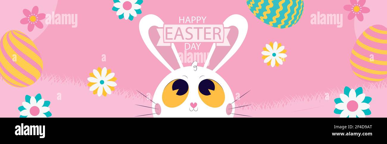 White Easter bunny on a pink background - Vector illustration Stock Vector